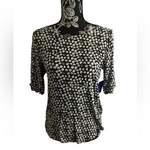 Apt. 9 Essential Elbow Sleeve Tee Black White Circles Dots Stretchy Medium NWT